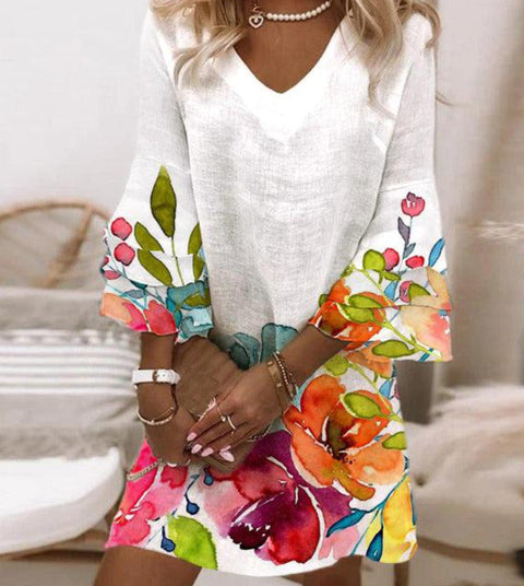 Ärmelloses Kleid mit V-Ausschnitt und 3D-Digitaldruck m301223 