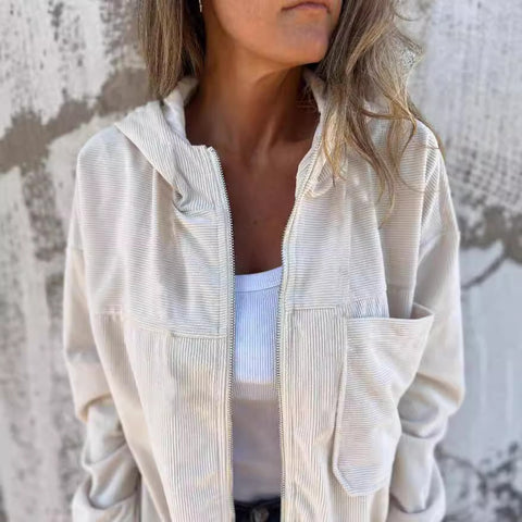 simple style corduroy hooded jacket for women m302045