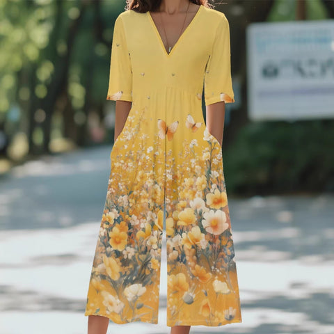 Short sleeve dress 3D digital printing retro floral strip temperament onesie dress m302663