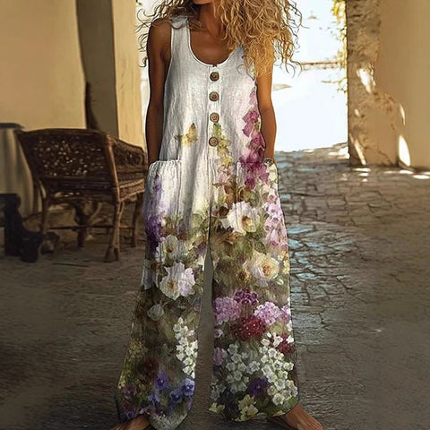 Casual sleeveless loose pocket overalls women's long jumpsuit m301435