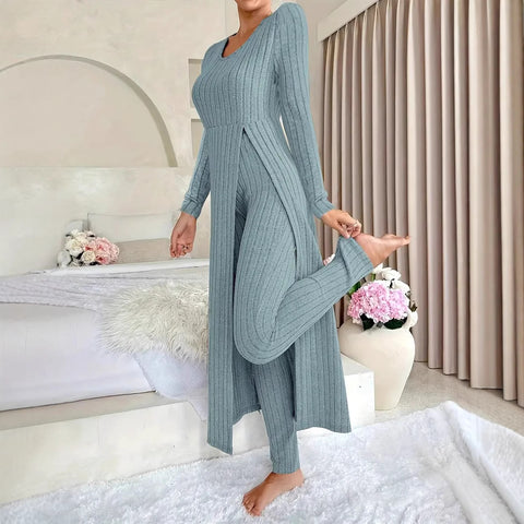 New design round neck split fork long sleeve two-piece set spring m302328