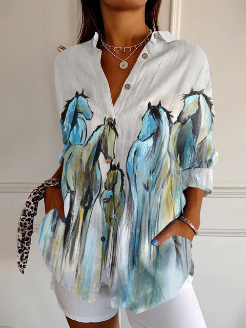 3D digital printing abstract pattern women's long shirt shoulder sleeve shirt m302463