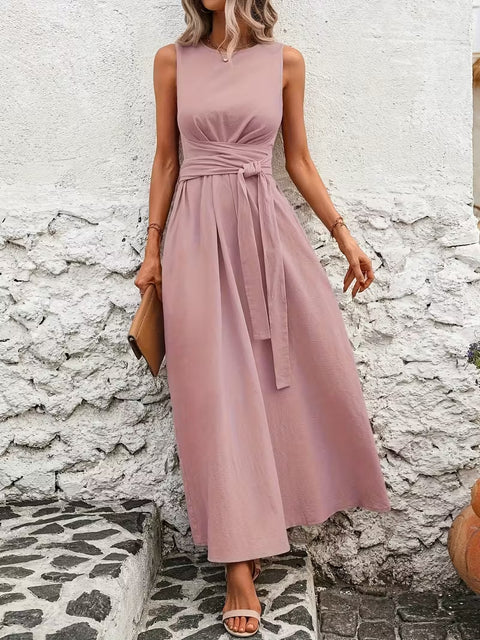 Solid color casual strap sleeveless cotton dress m302806