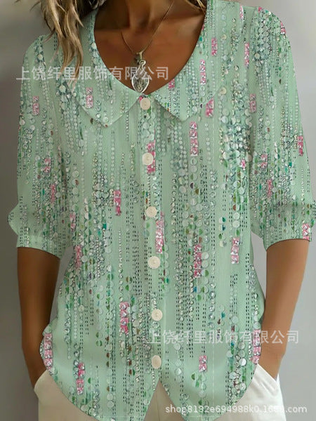 3D digital printing women's versatile flower spring and summer fashion shirt m302608