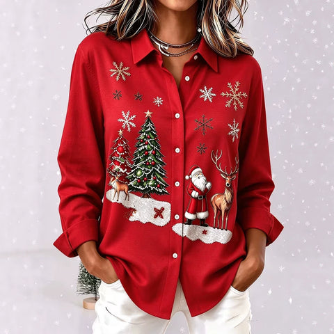 Santa Claus Reindeer Print Long Sleeve Shirt FF303510