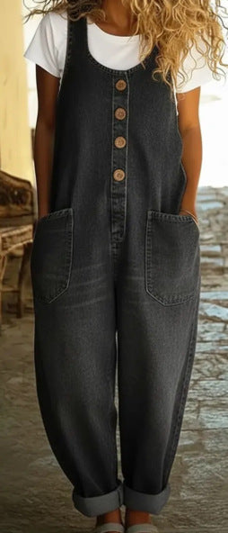 Retro trend wide-leg pants overalls women's sleeveless imitation denim m302436
