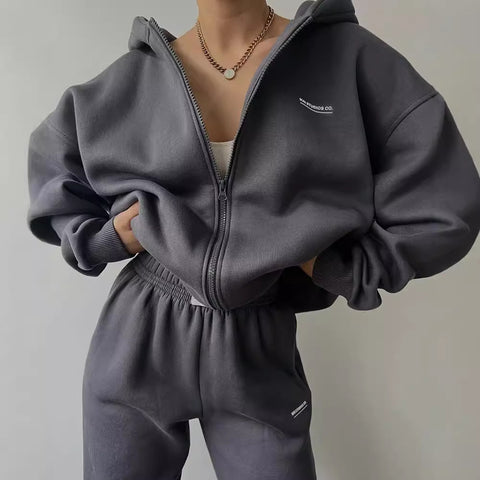 Long Sleeve Fleece Sweater Pants Casual Fashion Printed Hooded Set FF303392