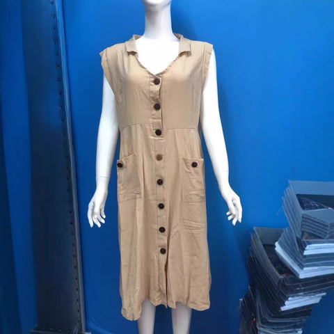 European and American V-neck single-breasted button-down dress, pocket design m301587