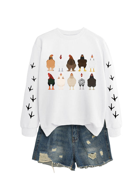 Crew neck long sleeve ten chickens footprint left and right hand print casual fashion sweater women m301720