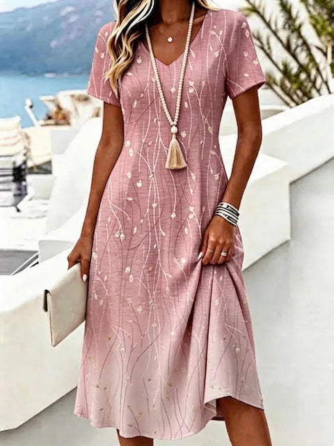 Holiday style print dress sleeveless V-neck line print women's clothing m303007