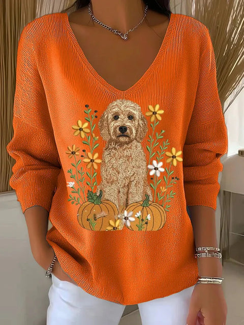Shoulder V-Neck Long Sleeve Pullover 3D Digital Printing Women's Top T-Shirt m301684