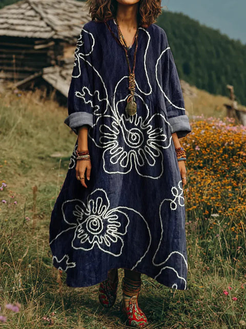 Bohemian ethnic style retro new printing fashion literary loose V-neck FF303433 01