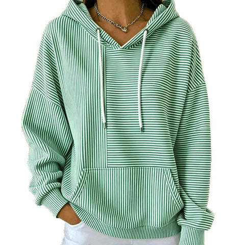 New loose casual striped splicing drawstring hooded sweater m303006