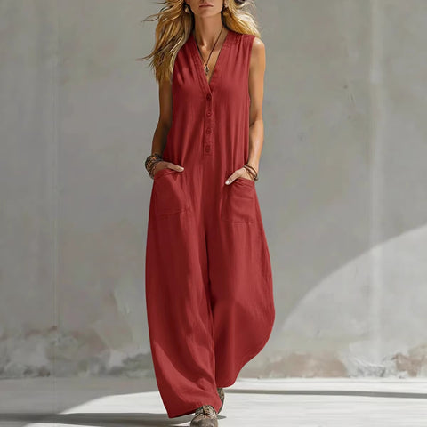 Spring and summer women's casual linen cotton sleeveless jumpsuit m302489