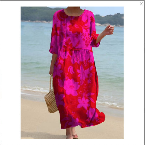 Women's Crew Neck Long Printed Casual Fashion Women's Dress m301059