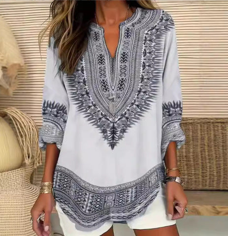 Floral 3D digital printing women's fashion crew neck loose shirt top m301357