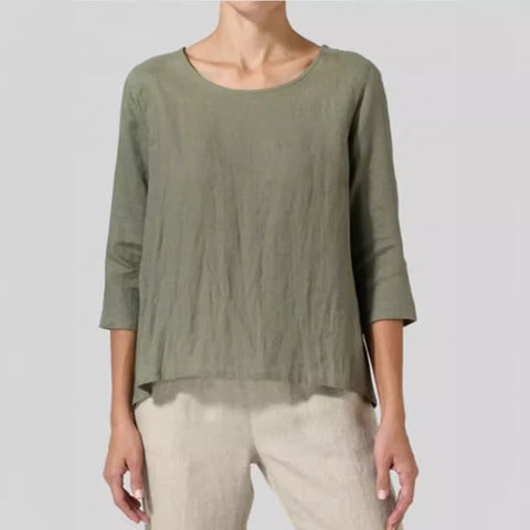 Cotton and linen large size women's seven-quarter sleeve casual loose T-shirt m302433