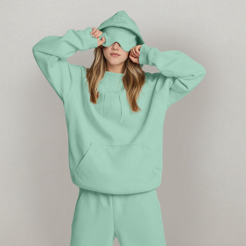 Loose casual simple long-sleeved hooded pullover sweater autumn and winter eye mask splicing jacket m302079