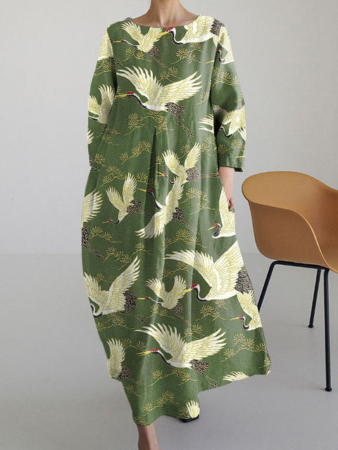 Loose Crew Neck Fashion Premium Long Sleeve Printed Dress m301044