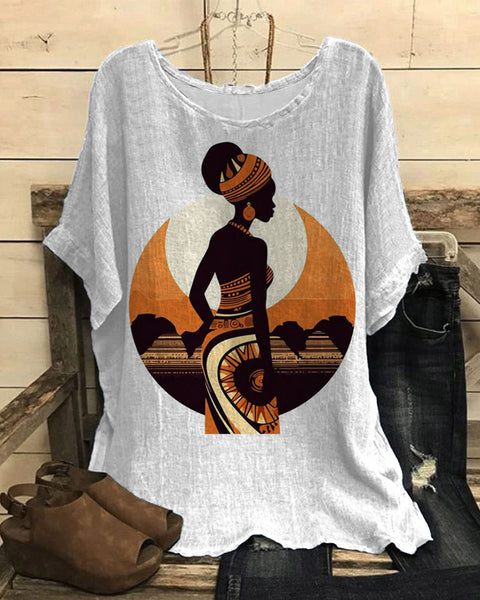 Loose round neck short-sleeved cotton and linen top women's m301281