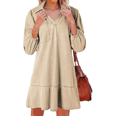 Women's casual doll V-neck seven-point bubble sleeve denim m302207