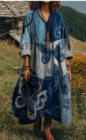 Bohemian ethnic style retro new printing fashion literary loose V-neck FF303433 01