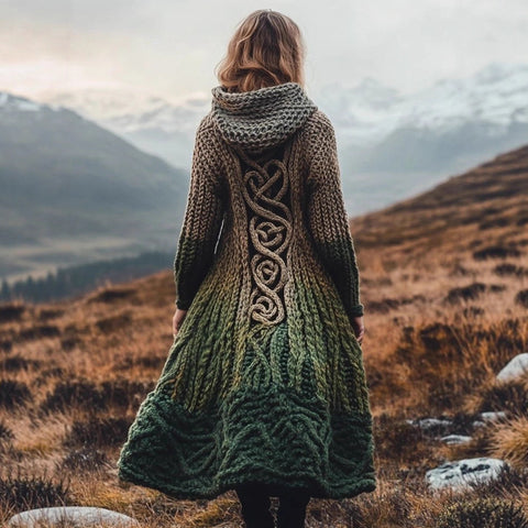 Cardigan long imitation knitted lazy wind hooded long cardigan sweater autumn and winter women's clothing m302125