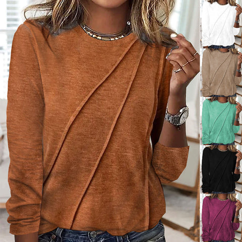 Autumn and winter new solid color long-sleeved pullover t-shirt crew neck top m301889
