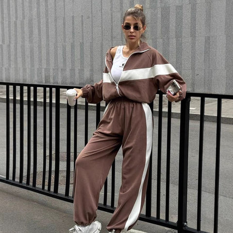 Casual sports suit Zipper cardigan trousers two-piece set Women's m301807