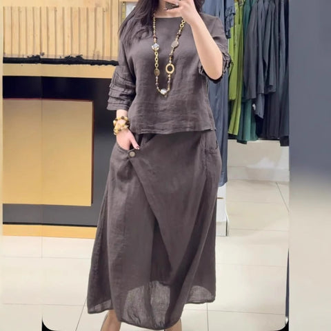 Casual solid color loose skirt two-piece set m302323