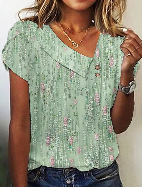 Women's short-sleeved top button V-neck m302369