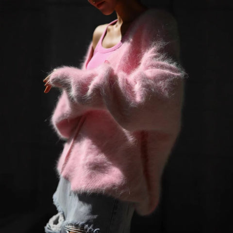 Autumn and winter lazy loose long-sleeved V-neck sweater jacket women's m302032