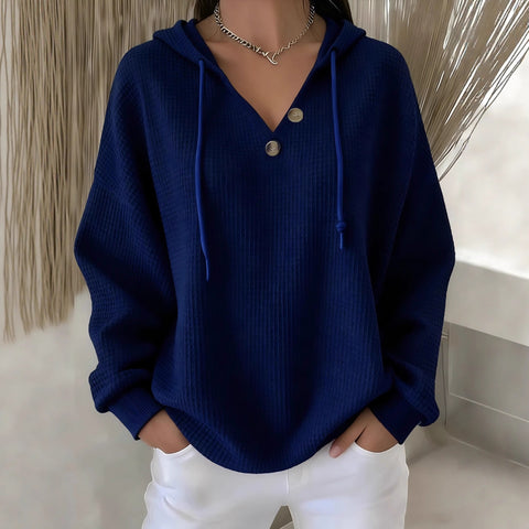 New solid color waffle V-neck button-down hooded sweatshirt m302180