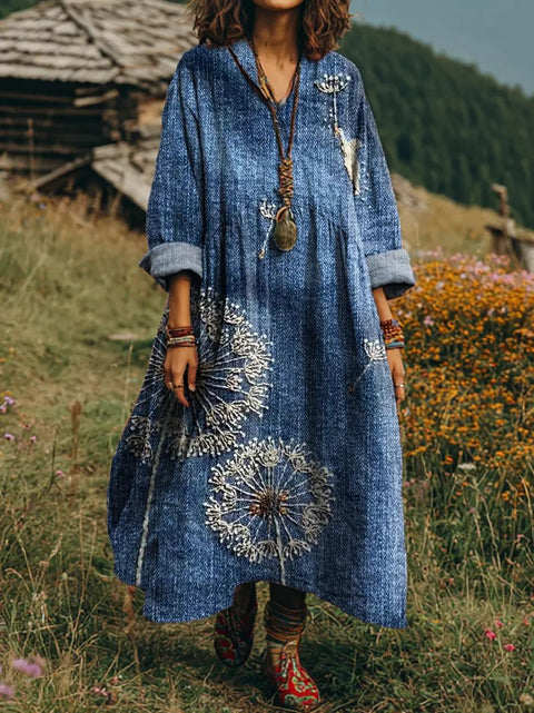 Bohemian ethnic style retro new printing fashion literary loose V-neck FF303433 01