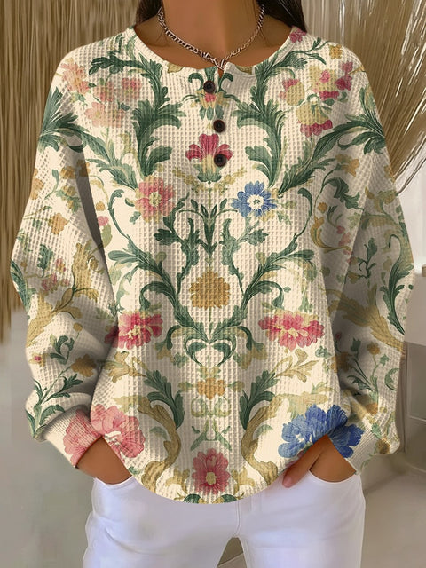 3D-Digitaldruck lockeres lässiges Waffel-Stehkragen-Langarmshirt m303065