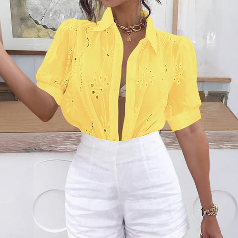 Hollow T-shirt short-sleeved blouse m301406