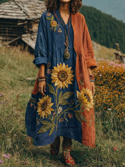 Bohemian ethnic style retro new printing fashion literary loose V-neck FF303433 01