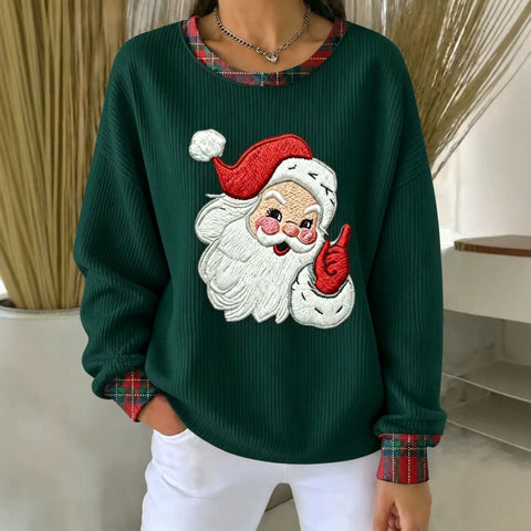 Christmas Day Old Man Printed Crew Neck Long Sleeve Casual Pullover Sweater FF303501