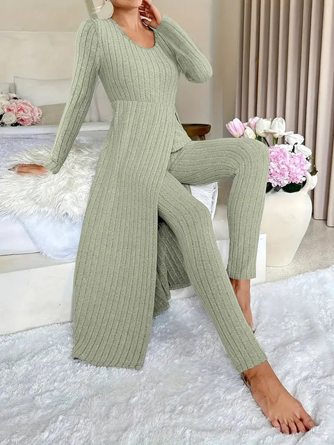 New design round neck split fork long sleeve two-piece set spring m302328