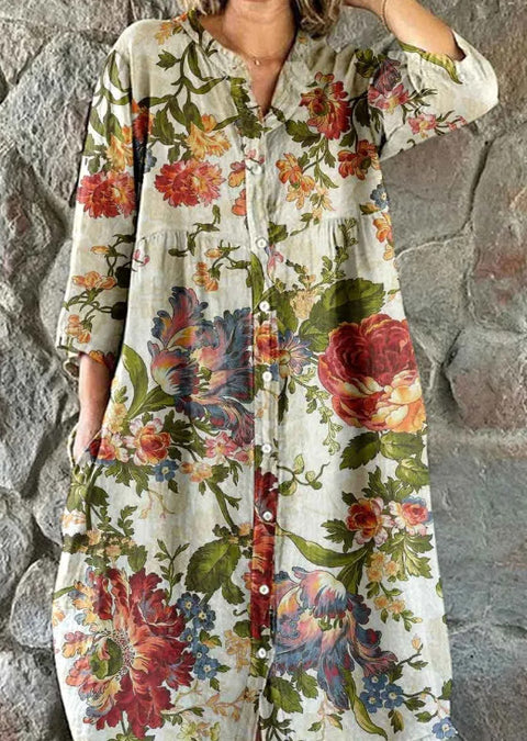 Women's Loose Crew Neck Fashion Premium Long Sleeve Printed Shirt Dress m301050