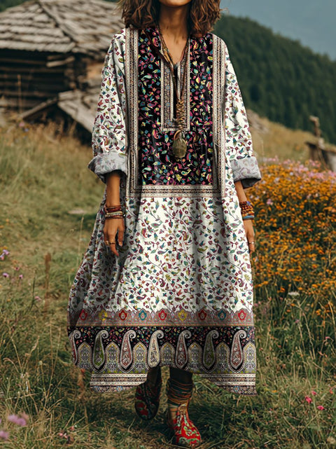 Bohemian ethnic style retro new printing fashion literary loose V-neck FF303433 01