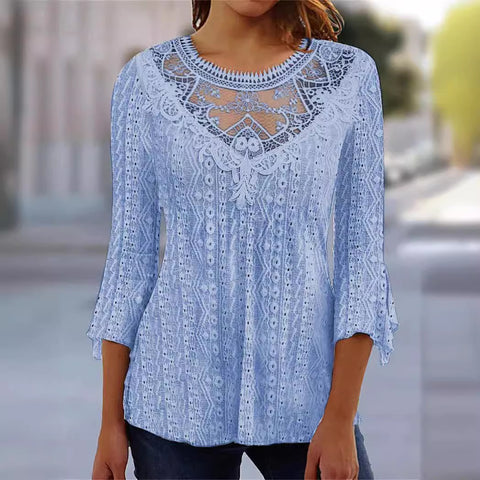 New comfortable and casual hollow perspective lace splicing seven-quarter sleeve m300154