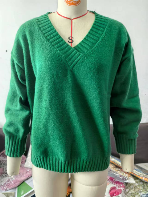 Pullover women's loose V-neck casual versatile knitted sweater m300494
