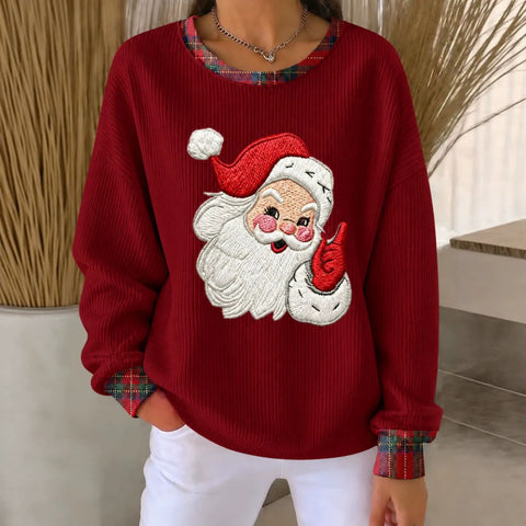 Christmas Day Old Man Printed Crew Neck Long Sleeve Casual Pullover Sweater FF303501