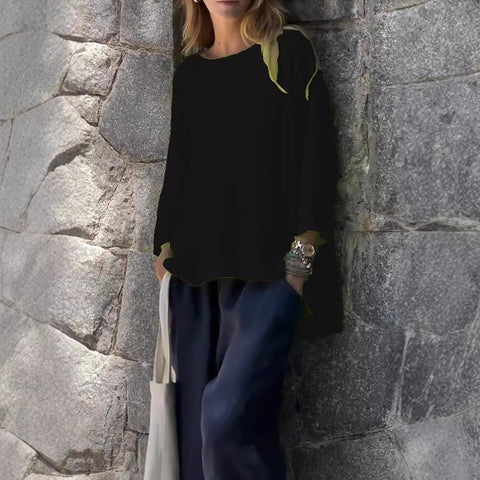 Women's nine-quarter sleeve crew neck cotton and linen loose shirt top m302007