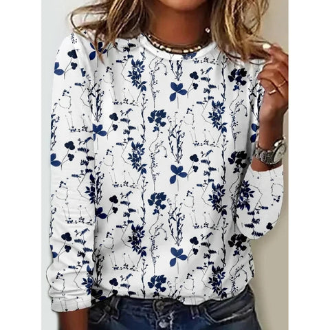 Long Sleeve T-Shirt Women's Solid Color Flower m300934
