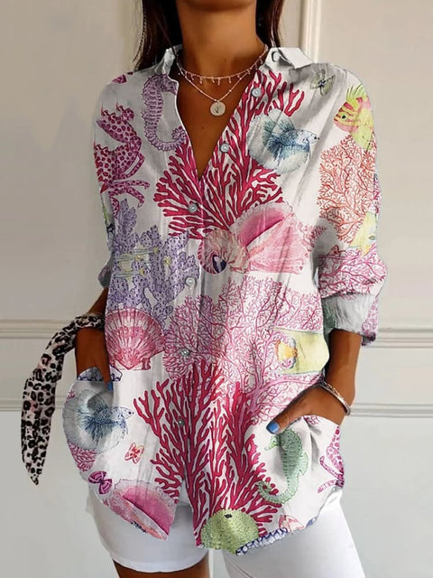 Summer trend long-sleeved shirt flower pattern printing 3D shirt m301226