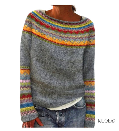 New sweater crew neck color matching loose fashion pullover knitted sweater m300454
