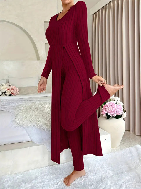 New design round neck split fork long sleeve two-piece set spring m302328