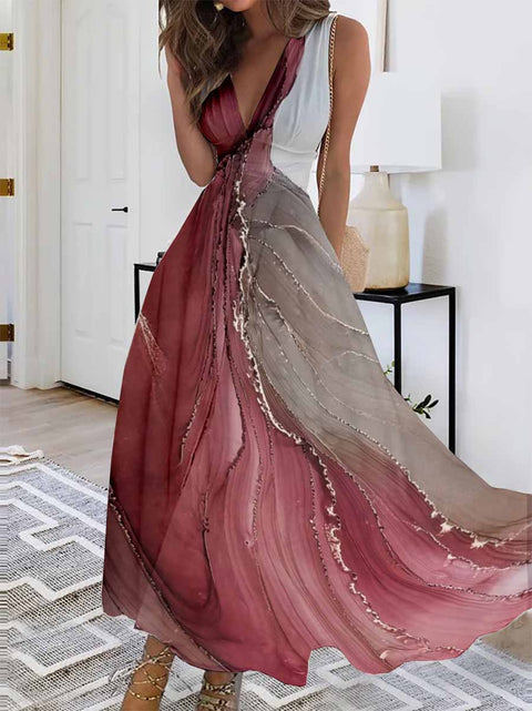 Women's new V-neck with lining high waist sleeveless printed sexy vest dress m301267